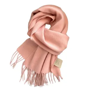 Soft pink 100% Australian wool scarf with tassel fringe for winter warmth
