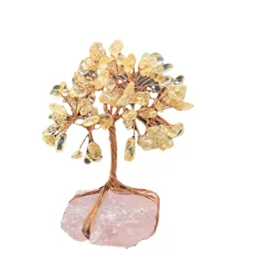 Árbol de la fortuna de citrino y cuarzo rosa hecho a mano para decoración de escritorio