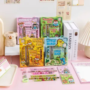 Set de papelería de regalo escolar para estudiantes con bonitos diseños de dibujos animados.