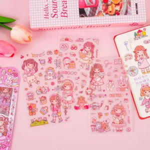 Cute cartoon girl waterproof PET sticker for DIY journaling and scrapbooking decor.