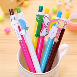 Lindos bolígrafos de dibujos animados coloridos con adorables clips de animales para estudiantes.