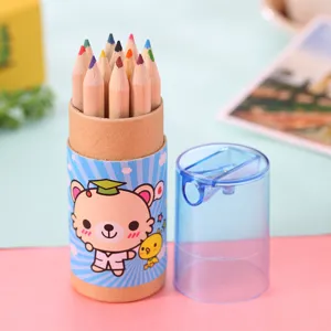 Cute cartoon bear 12-color colored pencils set with sharpener cap for kids drawing art