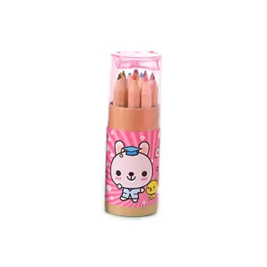 Creative cute cartoon colored pencils set with cylindrical paper box for student art drawing