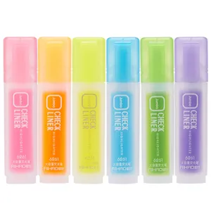 AIHAO 6-color large capacity pastel highlighters set, cute Japanese style writing stationery main view display.