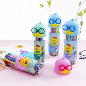 Set de rotuladores de acuarela lavables con gorro de pato, 12 y 24 colores para dibujo infantil.
