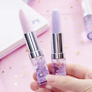 Cute lipstick gel pen with flowing sand glitter, creative 0.5mm student writing pen.
