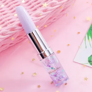 Cute lipstick shape gel pen with pink quicksand glitter, 0.5mm fine tip student stationery.