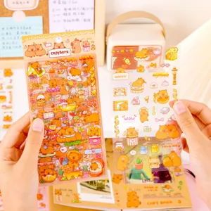 Cute Capybara Waterproof Cartoon Stickers Set for Student Stationery Journal DIY Decals 6pcs