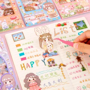Lindos pegatinas de dibujos animados impermeables PET estilo pastoral para decorar diario.