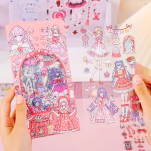 Cute anime girl PET sticker detail showing transparent cute decorative journal planner stickers.