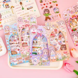 Bonito juego de pegatinas de dibujos animados, stickers PET impermeables para manualidades.
