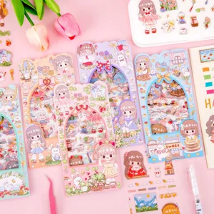 Lindos adhesivos impermeables de PET para decoración de diario, hermosa papelería de chicas anime.