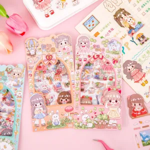 Set de pegatinas PET impermeables estilo pastoral de dibujos animados para diario