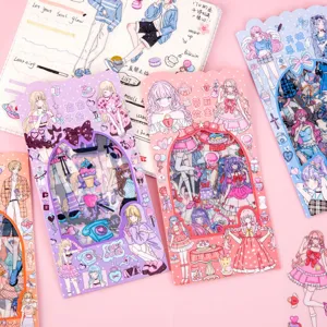 Cute anime girl PET sticker packs for kids DIY journaling stationery decoration and design.