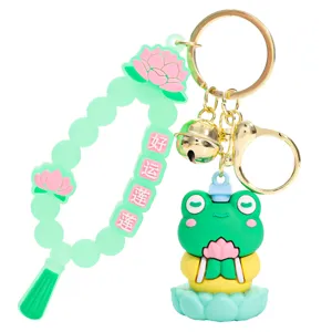 Cute Cartoon Lotus Animal Keychain Soft PVC Panda Pig Cat Frog Doll Keyring Bag Hanging Ornament Creative Gift
