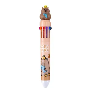 Cute Capybara 10-color multi-function ballpoint press pen for office and school.