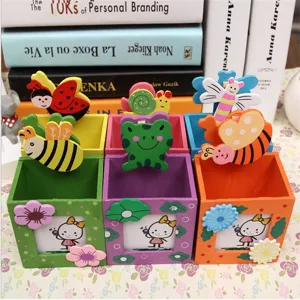 Portabolígrafos de Madera Creativo Organizador de Papelería de Escritorio Multifuncional Caja de Almacenamiento con Clip