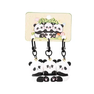 Joli Porte-Clés Panda Magnétique 3D Résine Poupée Dessin Animé Pendentif Couple Sac D'École Ornement Suspendu Anneau De Clé De Voiture Cadeau