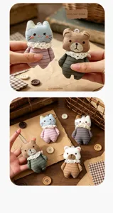 Vintage fabric cat bear keychain handmade lace embroidery cotton animal plush bag pendant charm