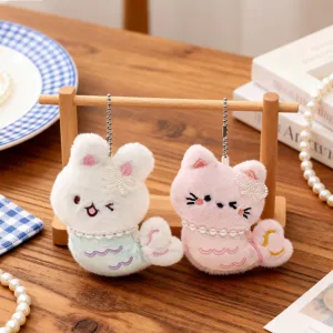Mignon peluche sirène lapin chat porte-clés perle nœud sac pendentif charme mignon