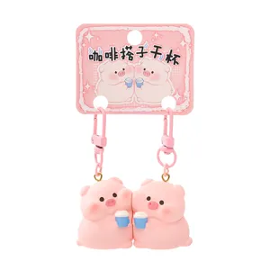 Creative Magnetic Couple Resin Keychain Cartoon Animal Pig Dog Bag Charm Cute Coffee Theme Backpack Accessory Gift
