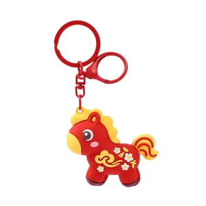 Chinese Style Cartoon Zodiac Horse Keychain Cute PVC Soft Rubber 3D Gold Ingot Bag Charm Creative Festive New Year Lucky Mascot Pendant Gift