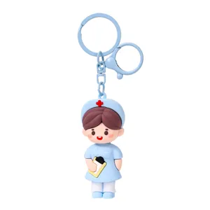 Cartoon Nurse Doctor Keychain PVC Stereoscopic Pendant Cute Medical Figure Accessory For Bags Keys Festive Gift Decoration
