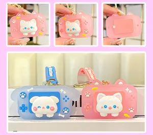 Süßer Cartoon Spielkonsole Silikon Schlüsselanhänger und Taschenanhänger, Tier Katze Hund Geschenk.