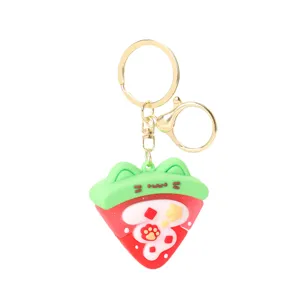 Cute Watermelon Cat Ear PVC Keychain Cute Cartoon Kitten Pendant Keyring Zinc Alloy Ornament Accessory For Backpack Bag Decoration