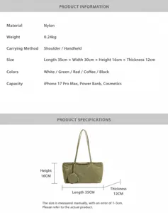 Nylon minimalist casual tote bag lightweight large capacity shoulder handbag for women