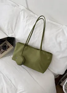 Casual green nylon tote bag for women large capacity shoulder bag with coin pouch