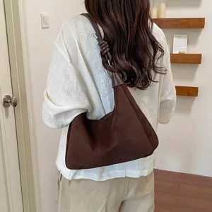 Sac porté épaule en suédine marron pour femme, sac hobo rétro sous les aisselles avec nœud.