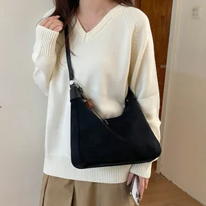 Femme Sac Bandoulière Rétro en Daim Élégant Chic Hobo Dumpling Sac pour un Automne