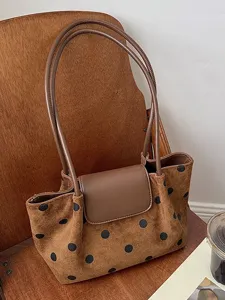 Γυναικεία Vintage Πουά Καστόρι PU Δέρμα Patchwork Τσάντα Ώμου Tote Μεγάλη Χωρητικότητα Φθινόπωρο Casual Μετακίνηση Τσάντα Μασχάλης Με Μαγνητικό Κλείσιμο