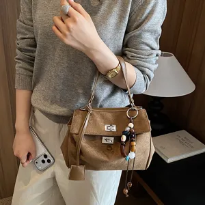 Women Suede Leather Handbag Large Capacity Tote Bag Casual Solid Color Shoulder Crossbody Bag Fashion Commuter Bag