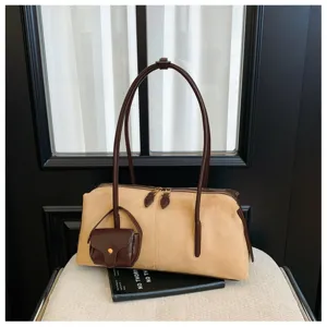 Stylish suede women shoulder bag, casual underarm handbag with retro design and coin purse.
