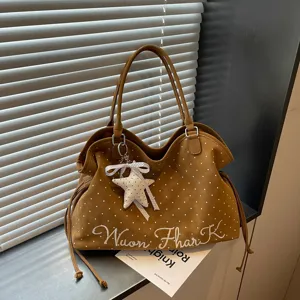 Korean style polka dot tote bag for women, large capacity shoulder bag for daily work commute.