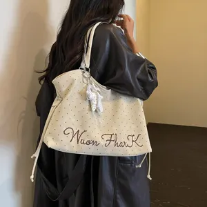 Korean style polka dot tote bag, large capacity commuting shoulder bag for women detail