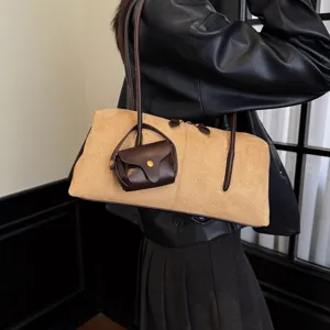 Chic suede horizontal shoulder bag for women, stylish underarm bag with mini coin purse 2026.