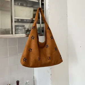 Donna marrone scamosciata borsa hobo gnocchi grande capacità autunno moda tracolla
