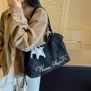 Korean style polka dot tote bag for women, large capacity shoulder bag for autumn work and daily commute.