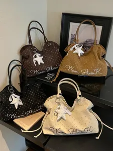 Korean style polka dot tote bag large capacity casual shoulder bag with star pendant