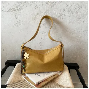 Fashionable women yellow shoulder crossbody bag, large capacity PU leather casual handbag.