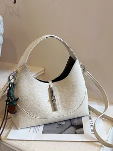 Chic PU Leather Dumpling Crossbody Bag For Women Elegant Solid Color Litchi Pattern Shoulder Bag With Top Handle Everyday Sling Handbag