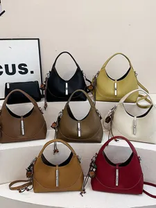Women hobo dumpling shoulder bag pu leather stylish crossbody handbag with lock hardware