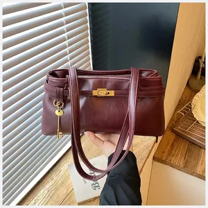 Vintage weinrote Umhängetasche Achseltasche für Damen Retro Pendler Mode Alltag