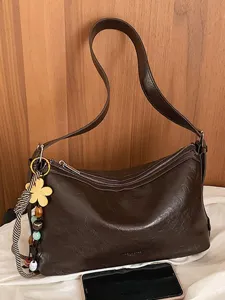 Women Fashion PU Leather Shoulder Bag Large Capacity Solid Color Hobo Crossbody Bag All-Match Commuting Satchel Purse For Daily Work