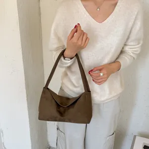 Sac porté épaule en daim marron femme sac à main minimaliste chic sac fourre-tout