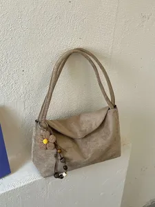 Sac à Main Épaule en Suède pour Femmes Sac Sous le Bras Souple Minimaliste Avec Charme de Fleur Sac Navette Décontracté