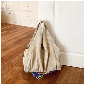 Bolso Tote Lona Cuadros Beige Gran Capacidad Bolso Bandolera Casual para Trabajo Escuela